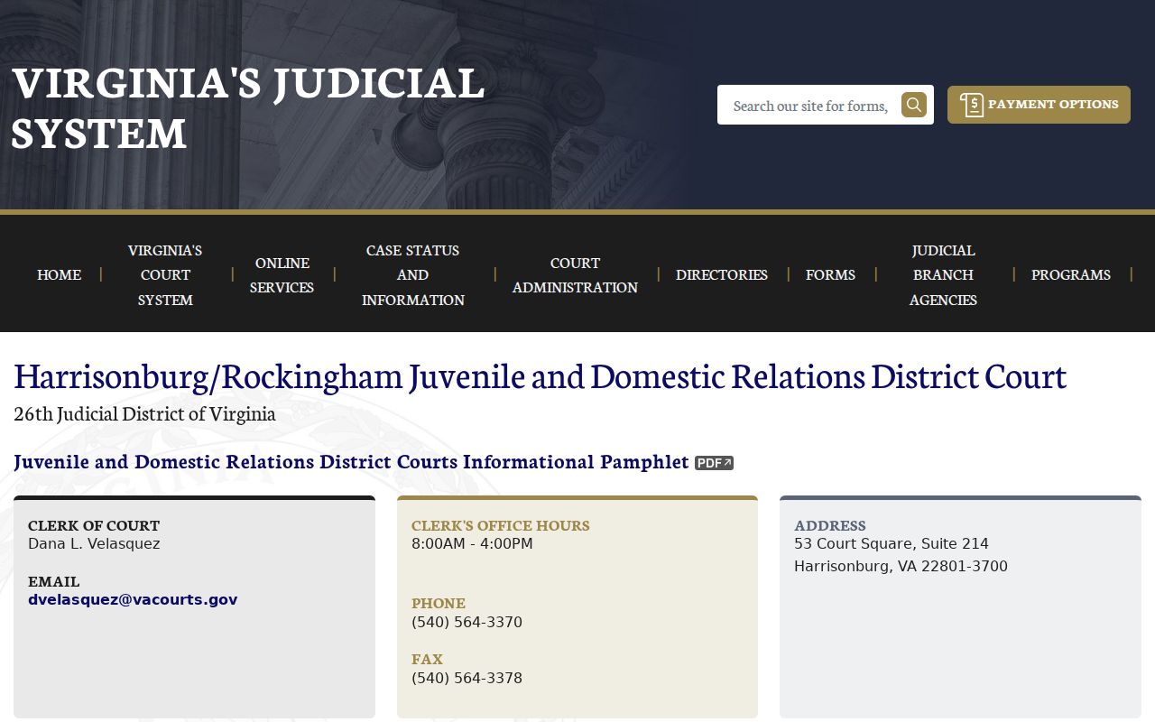 Harrisonburg warrant records JDR clerk and court contact page