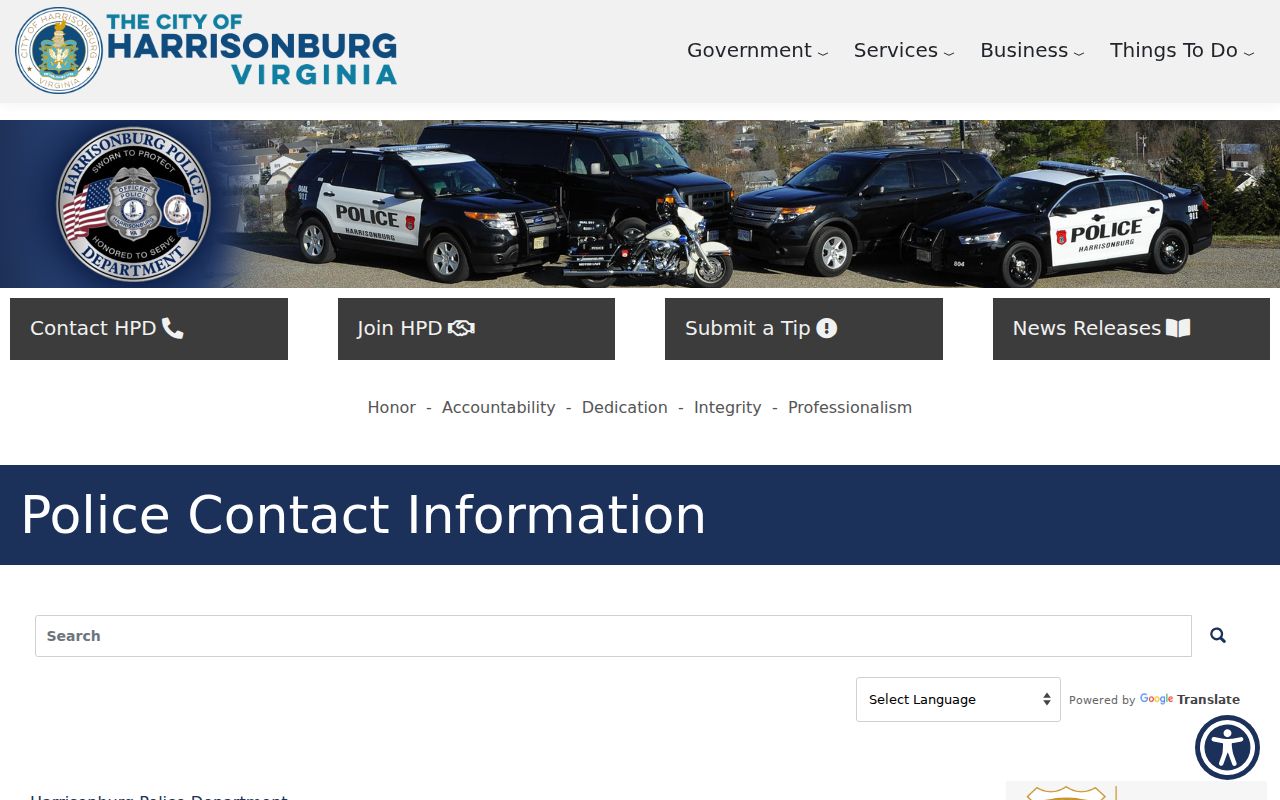 Harrisonburg warrant records and HPD Public Safety Building contact block