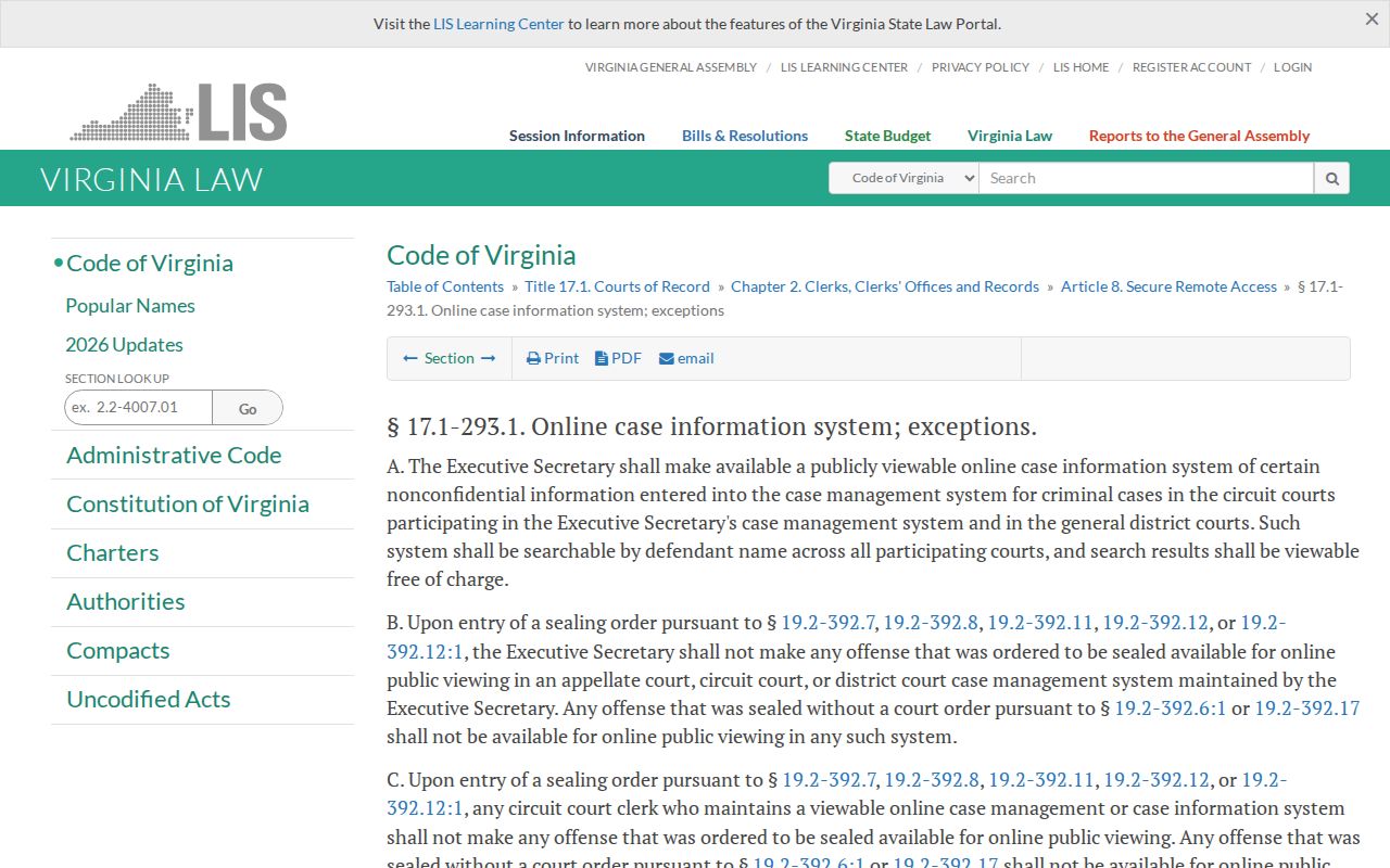 Harrisonburg City active warrant access limits under Virginia public case law